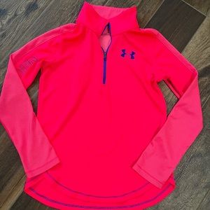 Girls, hot pink under armour, half zip pull over, size youth medium